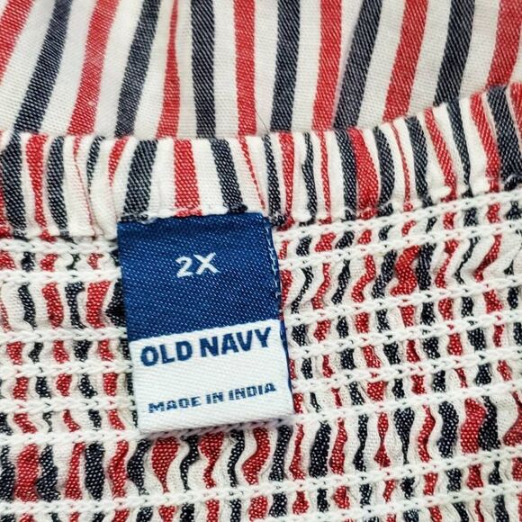 Old Navy 2x Plus White Striped Blouse Open Back - Picture 5 of 8